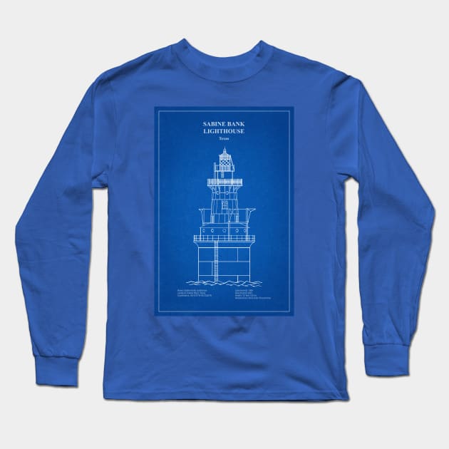Sabine Bank Lighthouse - Texas - AD Long Sleeve T-Shirt by SPJE Illustration Photography